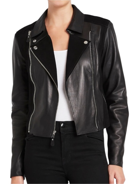 PAIGE Jackets & Blazers - PAIGE Silvie Black Leather Suede Contrast Cropped Moto Jacket XS